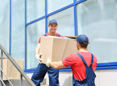 Commercial office furniture being prepared for relocation in Freezywater