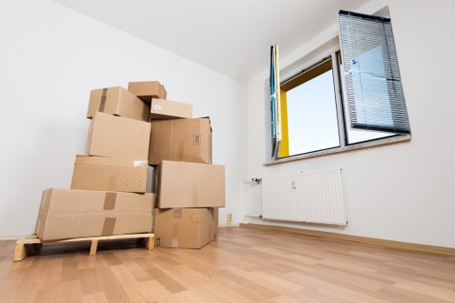 Van loading area with secured items and careful handling