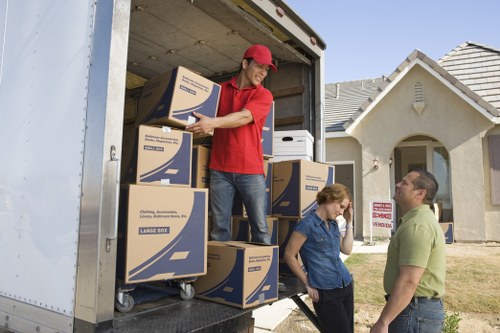 Boxes and furniture arranged in a van for a domestic move in Freezywater